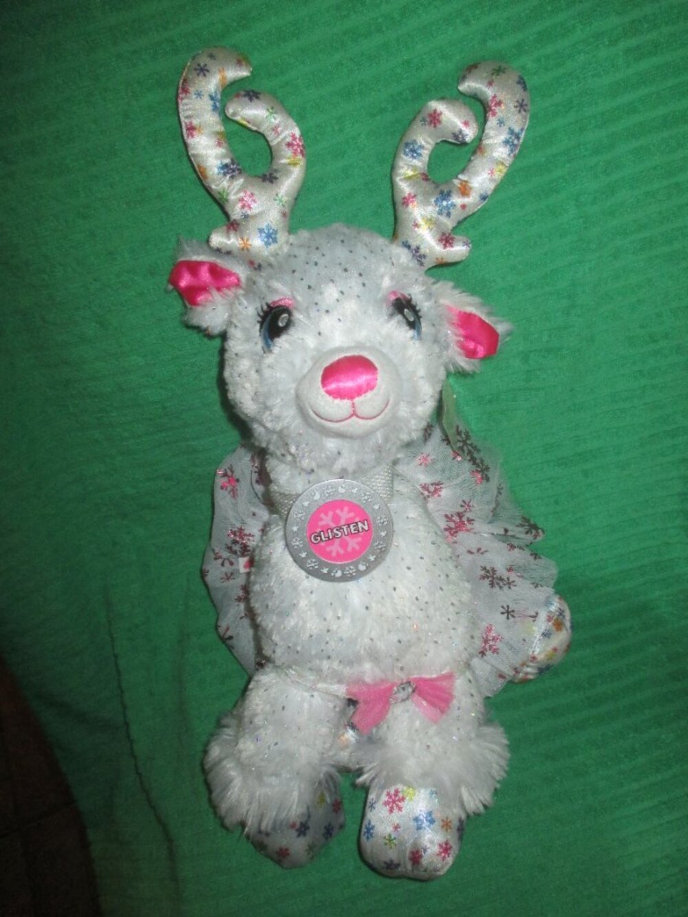 Build A Bear Christmas Reindeer Glisten White Sparkle Snowflake with Tu-Tu NEW